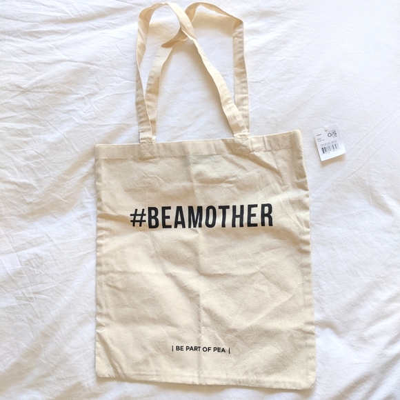 NWT Pea in The Pod #beamother (be a mother) cream canvas reusable tote - Picture 1 of 5